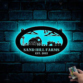 Custom Farmhouse Metal Wall Art Led Lights, Personalized Animals Barn Metal Sign, Metal Farm Truck Name Sign, Mountain Barn Ranch Metal Sign